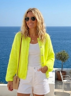 Neon Glow Kid Mohair Blend Button Down Cardigan