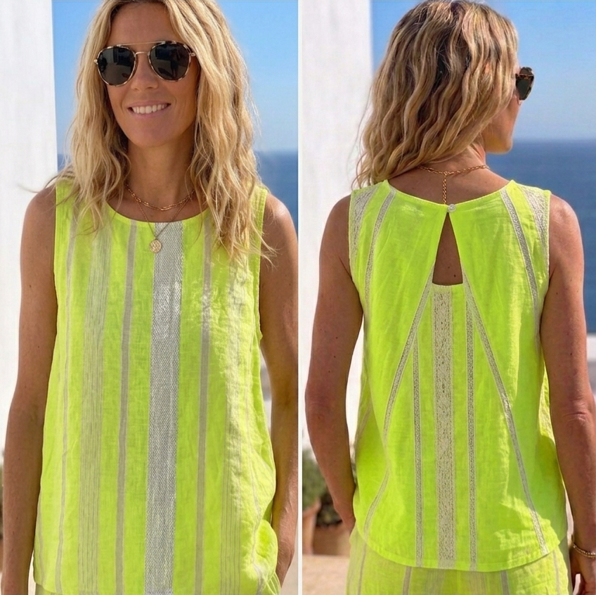 Neon Hellow Striped Sleeveless top with keyhole back