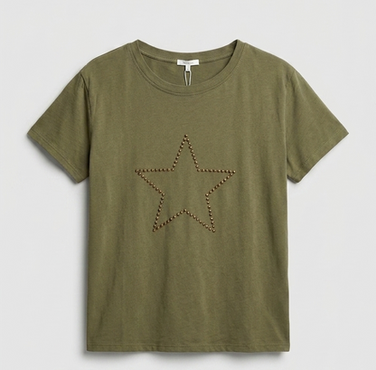 Star Studded Pure Cotton Khaki Tee