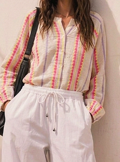 100% Cotton Stripe Blouse- Pink, Purple & Neon Yellow Stripe