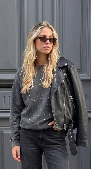 Celestial Embellished Acid Wash Sweatshirt - Washed Charcoal