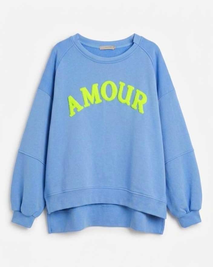 Oversized Light Blue Amour Cotton Sweatshirt with Neon Accent