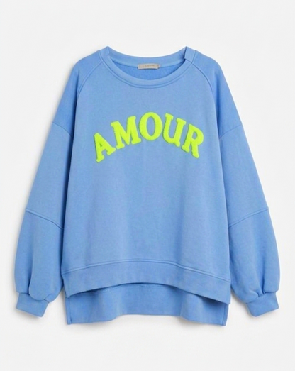 Oversized Light Blue Amour Cotton Sweatshirt with Neon Accent