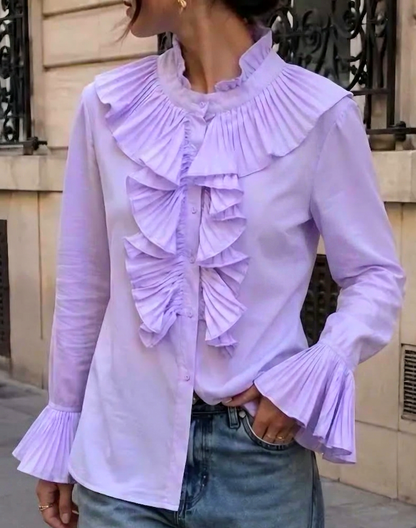 Lilac Pleated Ruffle Statement Blouse