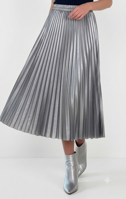 Metallic Silver Pleated Statement Midi