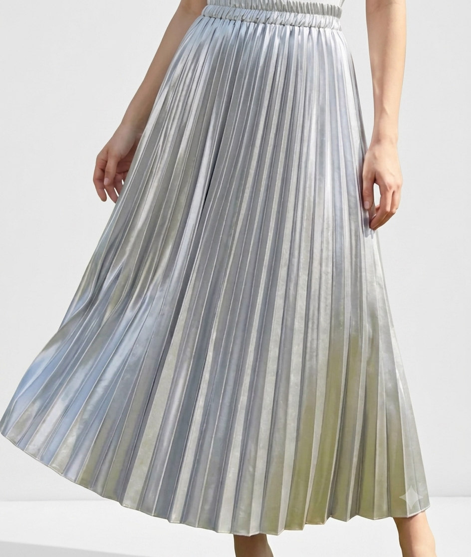 Metallic Silver Pleated Statement Midi