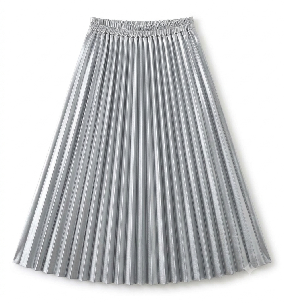 Metallic Silver Pleated Statement Midi