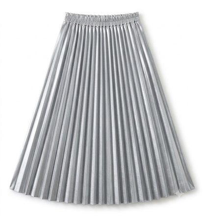 Metallic Silver Pleated Statement Midi