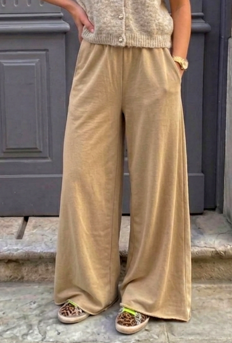 High Waisted Cotton Blend Wide Leg Palazzo Pants