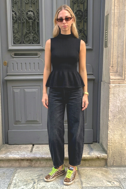 Ribbed Mock-Neck Peplum Knit Top