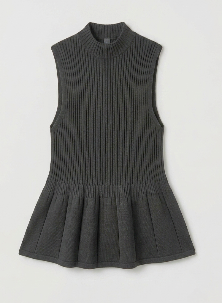 Ribbed Mock-Neck Peplum Knit Top