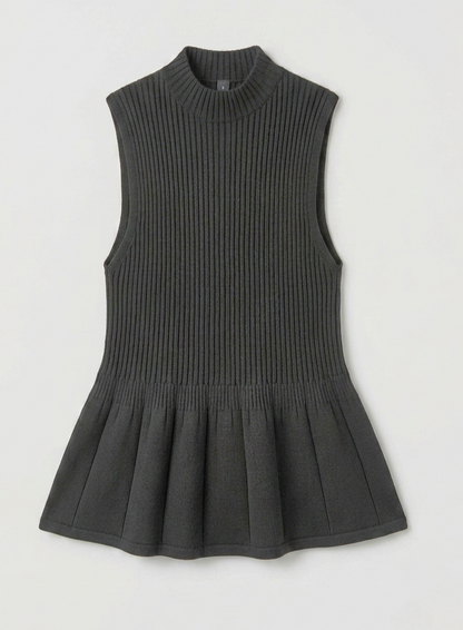 Ribbed Mock-Neck Peplum Knit Top