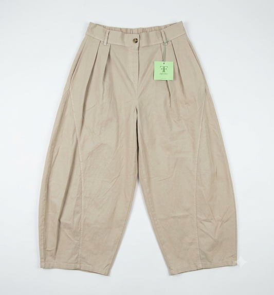 Casual Beige Stretch Cotton Barrel Leg Trousers