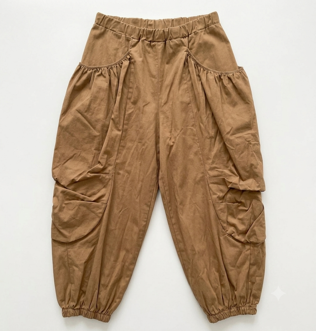 Camel Pure Cotton Parachute Harem Trousers
