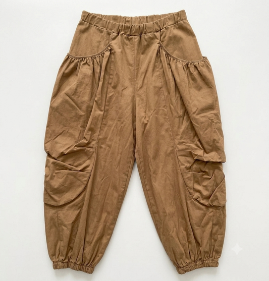 Camel Pure Cotton Parachute Harem Trousers