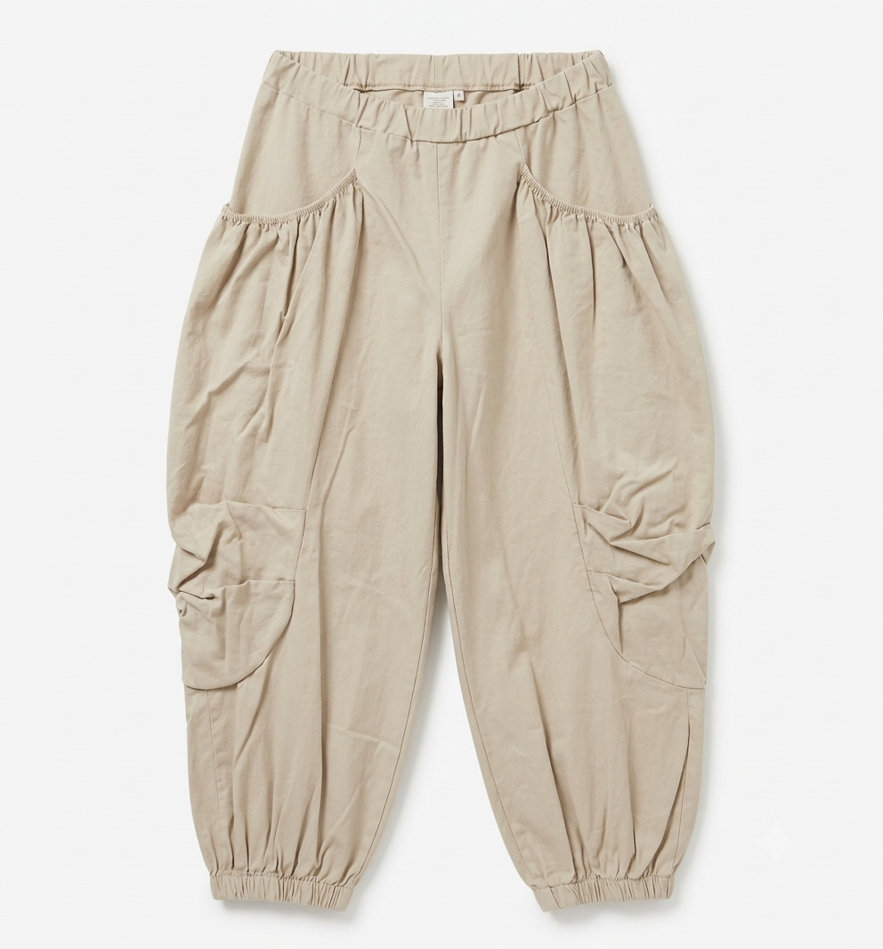 Stone Pure Cotton Parachute Harem Trousers