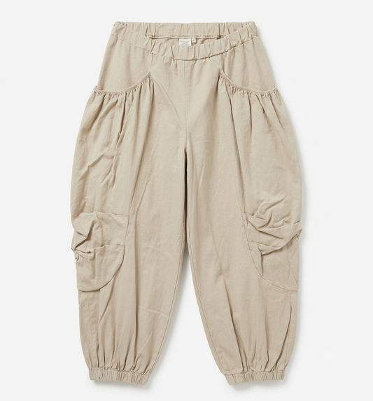 Stone Pure Cotton Parachute Harem Trousers