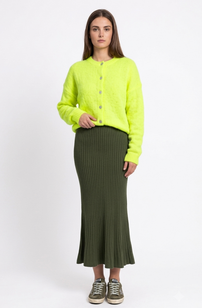 Ribbed Knit Mermaid Midi Skirt in Khaki