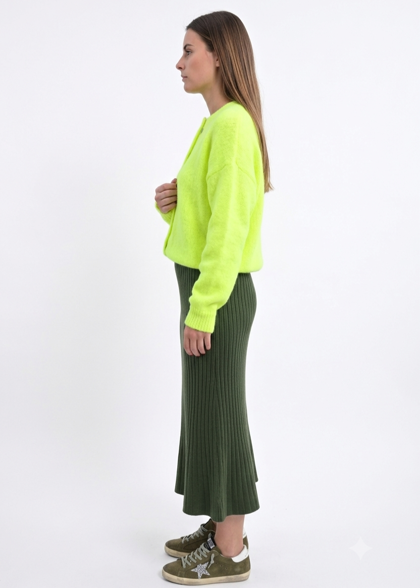 Ribbed Knit Mermaid Midi Skirt in Khaki