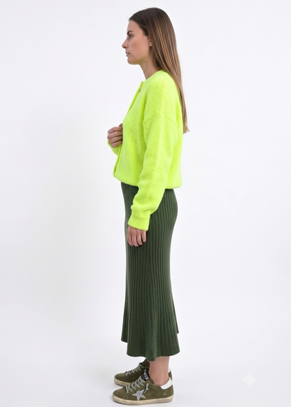 Ribbed Knit Mermaid Midi Skirt in Khaki