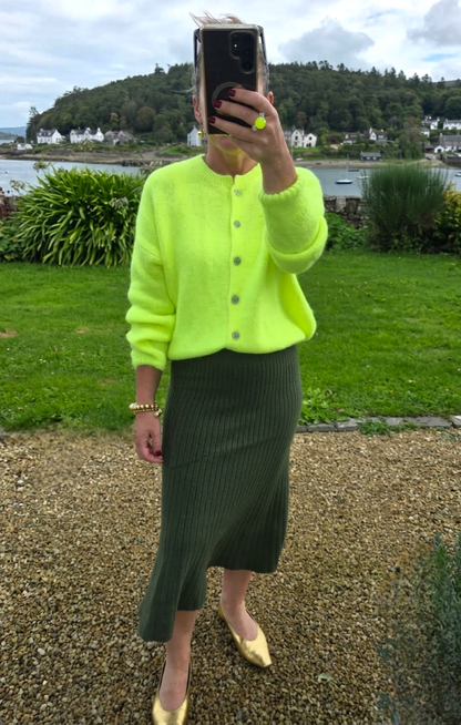 Ribbed Knit Mermaid Midi Skirt in Khaki