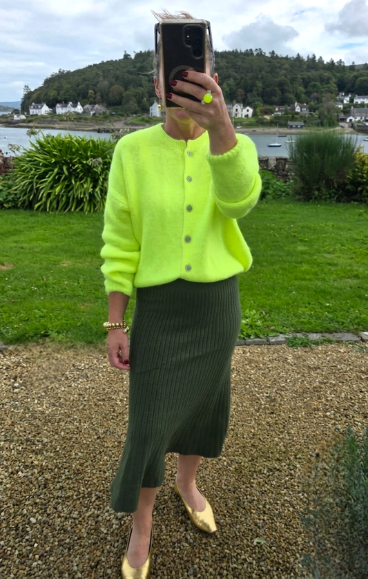 Ribbed Knit Mermaid Midi Skirt in Khaki
