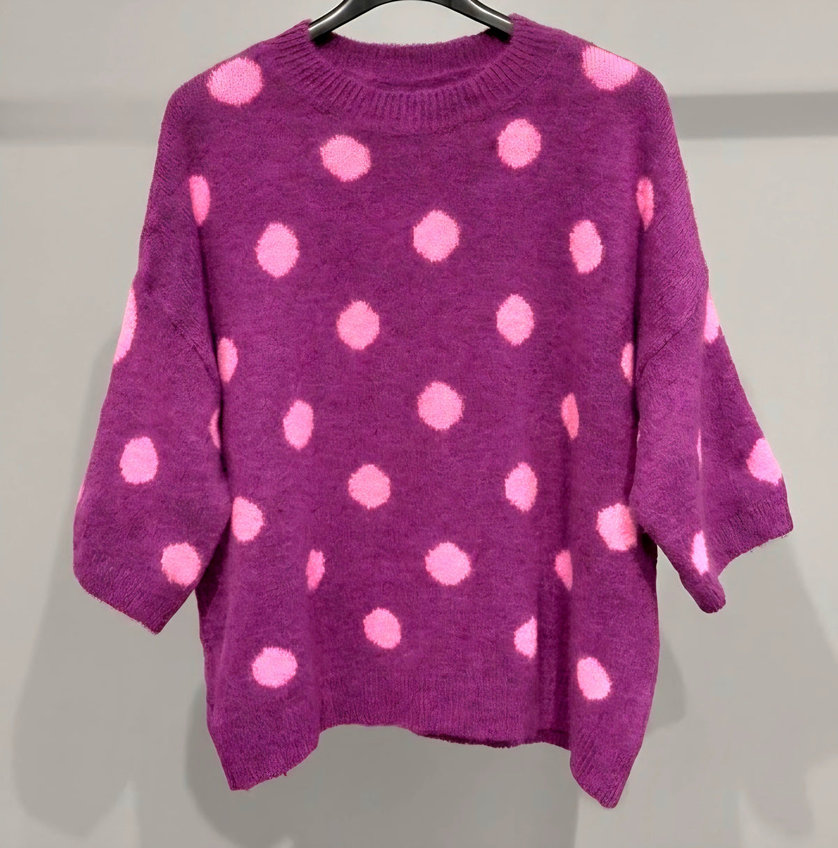 Polka Dot Short Sleeve Sweater in Purple & Pink