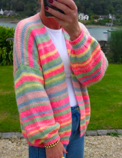Neon Rainbow Striped Open Cardigan
