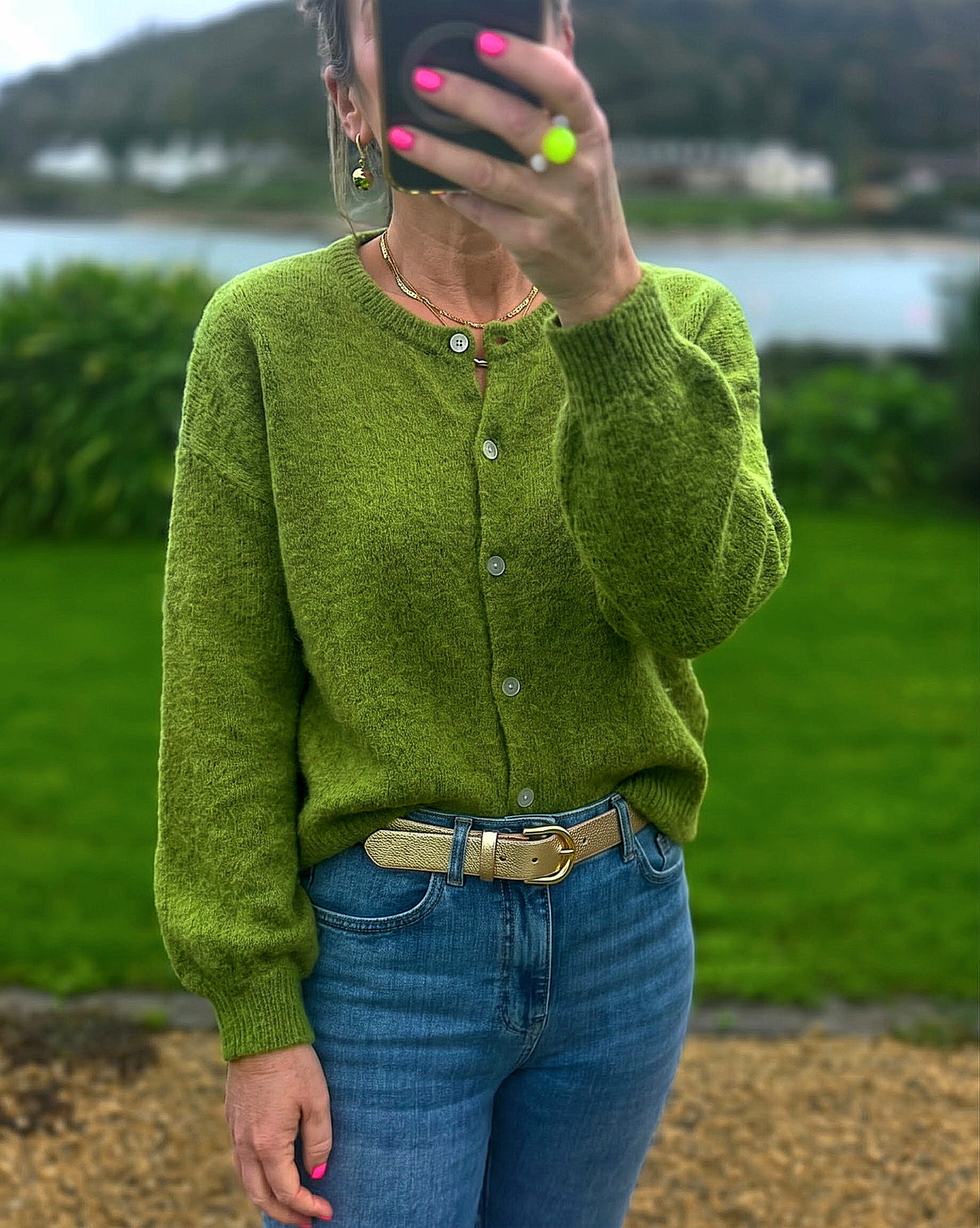 Pitstachio Green Superfine Alpaca and Wool Blend Cardigan