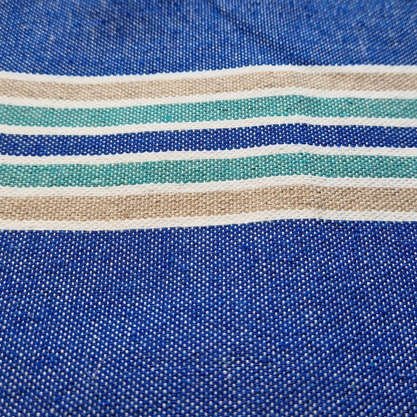 Fouta Towel In Blue Stripe with Beige and White