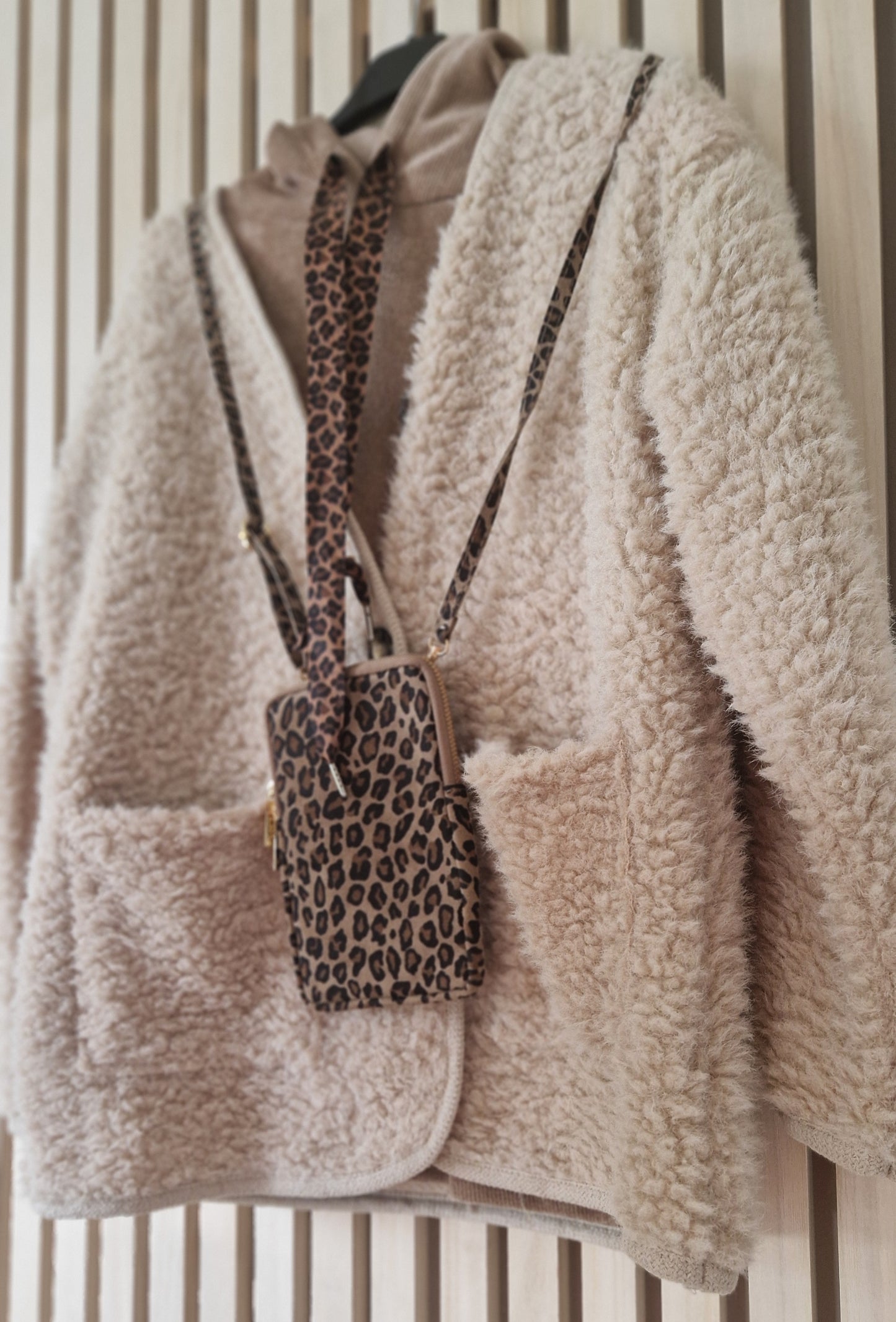 Animal Print, Crossbody Phone Pouch. Leather. Made in Italy
