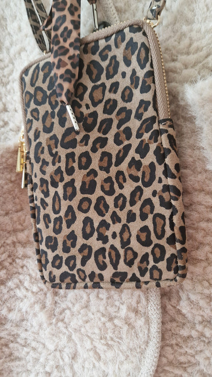Animal Print, Crossbody Phone Pouch. Leather. Made in Italy