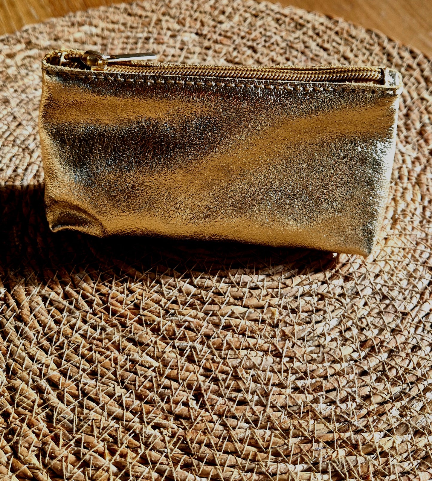 Iridescent Gold Leather Make up Bag