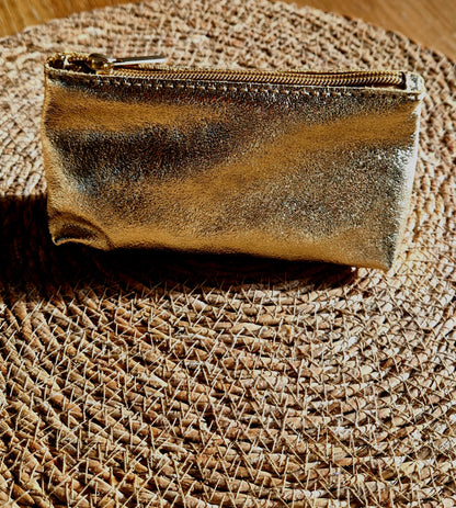 Iridescent Gold Leather Make up Bag