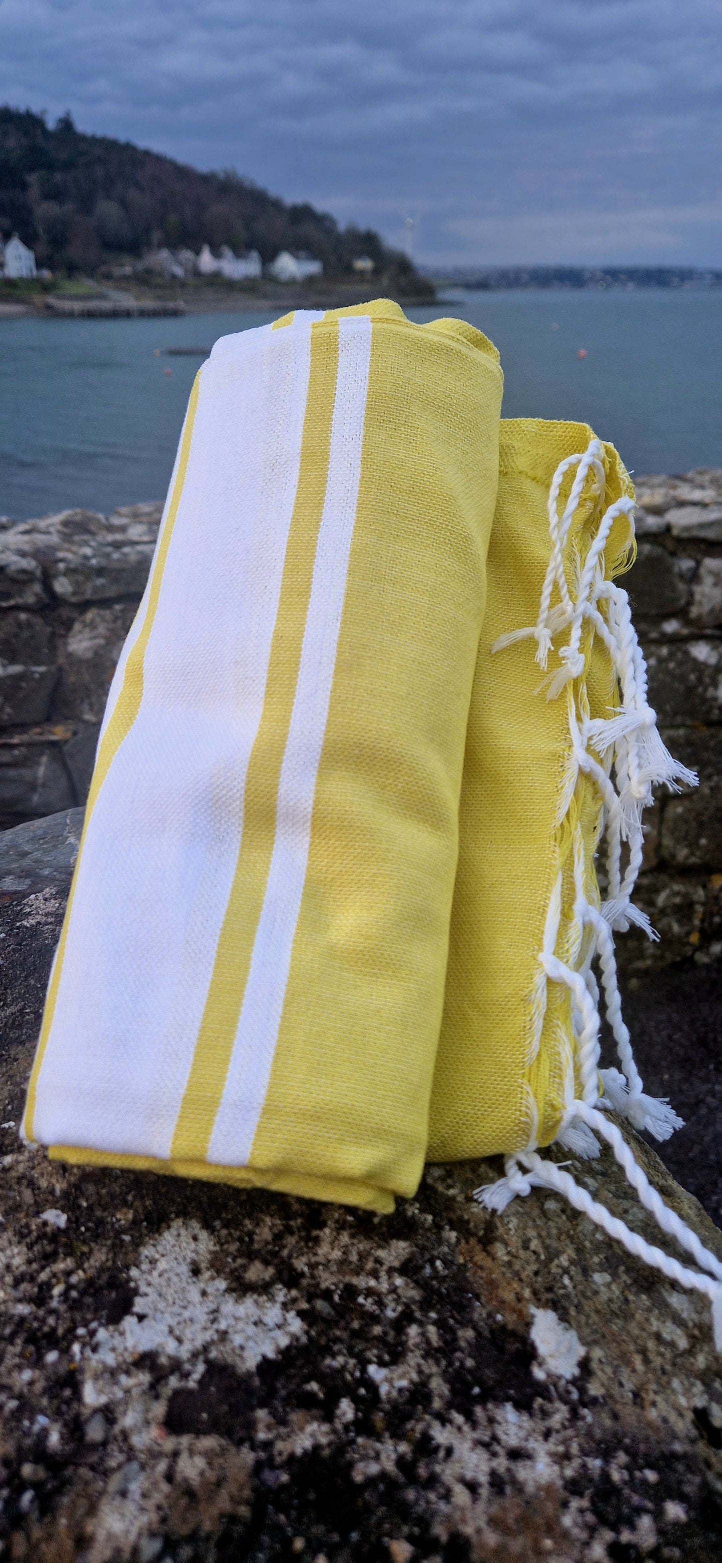 Fouta Towel/Throw in Yellow and White Stripe