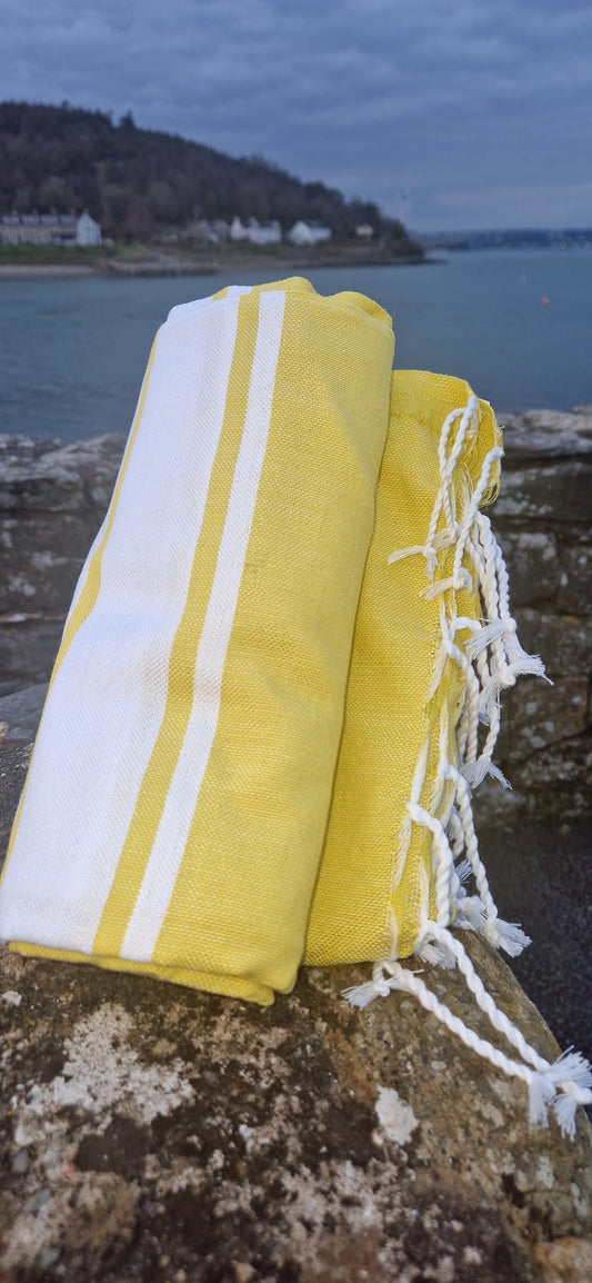 Fouta Towel/Throw in Yellow and White Stripe