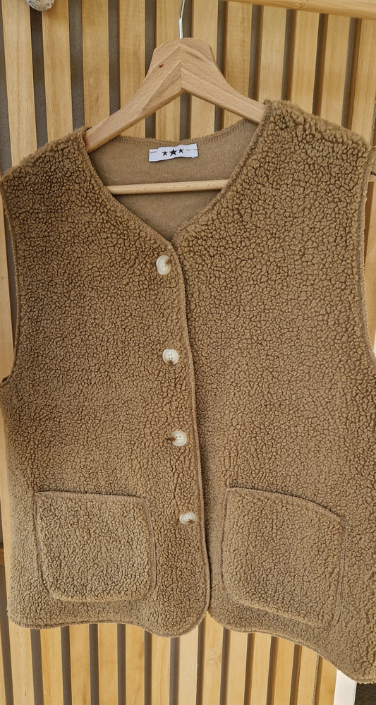 Mid Layer Sheepskin Effect, Buttoned gilet. 3 colour options.