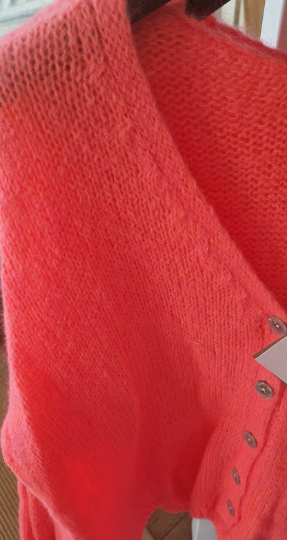 * PRE ORDER. DUE APRIL 21st* Neon Coral Cardigan in 30pc mohair.