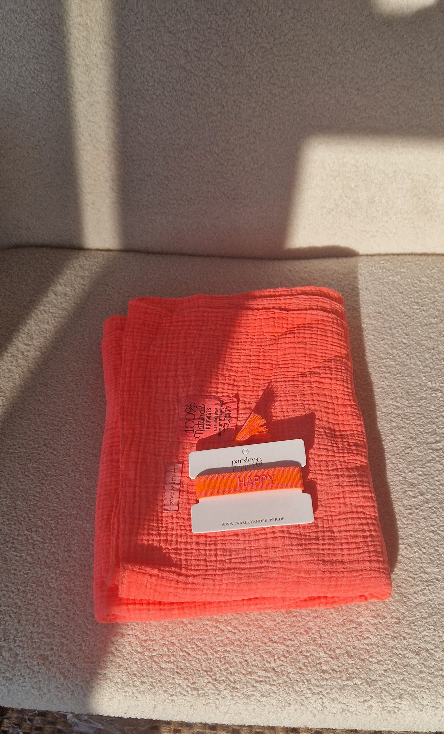 * PRESALE DUE APRIL 24TH* Pure Cotton Neon Coral Scarf. 140 x 140cm