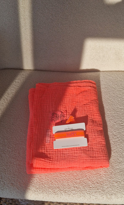 * PRESALE DUE APRIL 24TH* Pure Cotton Neon Coral Scarf. 140 x 140cm