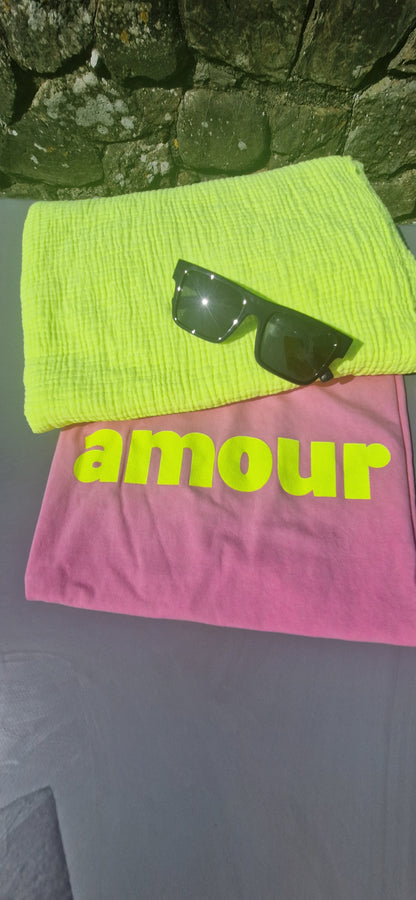 Amour T Shirt in Pink & Neon yellow