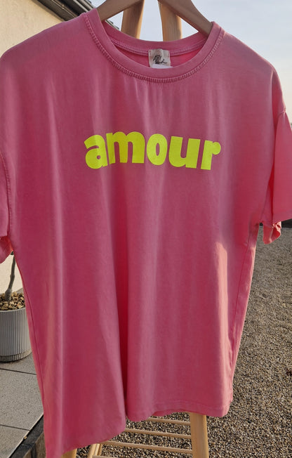 Amour T Shirt in Pink & Neon yellow