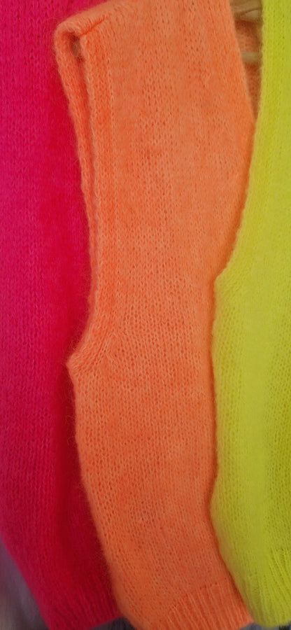 NEON PINK MOHAIR SLEEVELESS CARDIGAN