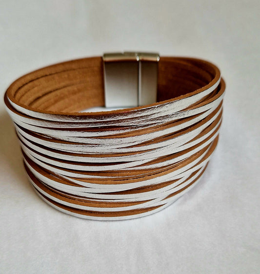 Silver Multilayer faux leather bracelet
