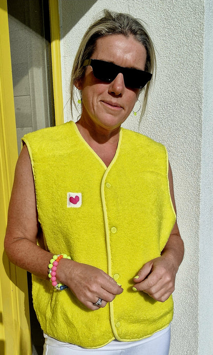 Bright Yellow V Neck Teddy Fleece lined, Sleeveless Gilet