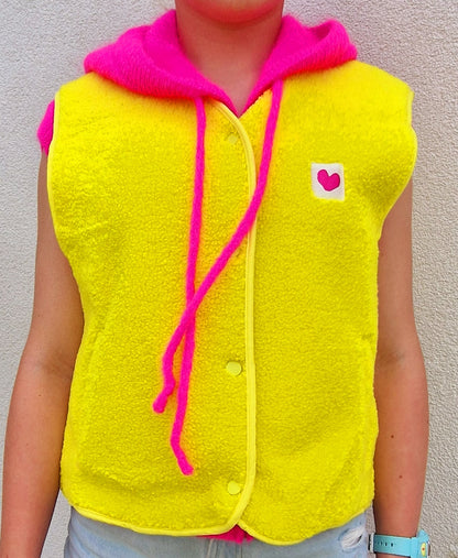 Bright Yellow V Neck Teddy Fleece lined, Sleeveless Gilet