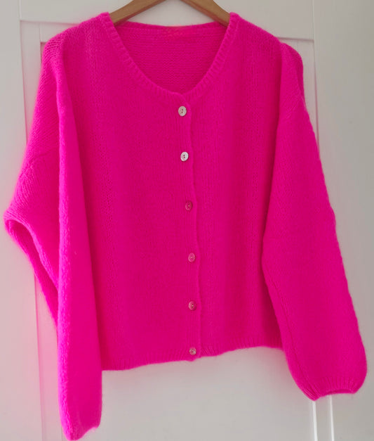 Neon Pink Long sleeved, round neck, Kid Mohair & Wool Mix