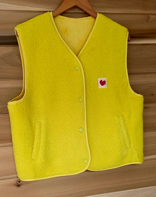 Bright Yellow V Neck Teddy Fleece lined, Sleeveless Gilet