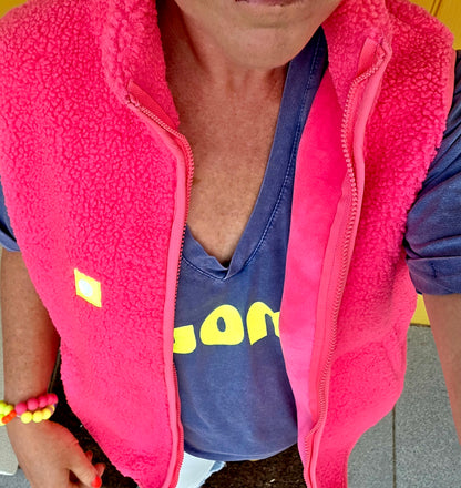 Neon Pink Fleece, zipped gilet