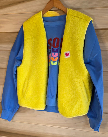 Bright Yellow V Neck Teddy Fleece lined, Sleeveless Gilet